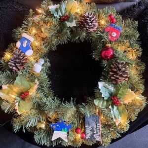 Festive Holiday Wreath with Lights and Ornaments